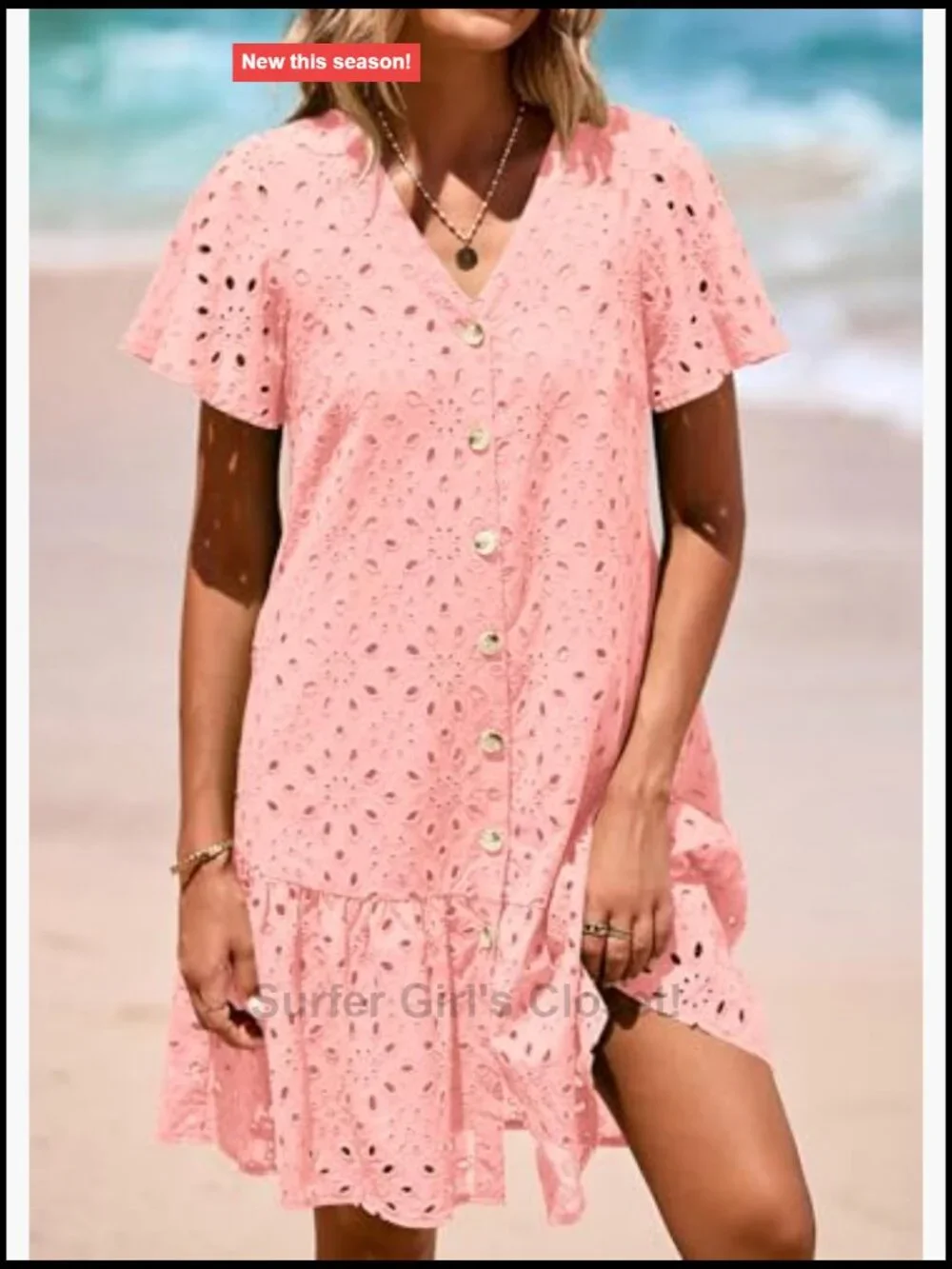 Eyelet Short Sleeve Button Down Babydoll Mini Dress Casual Summer - Picture 5 of 7